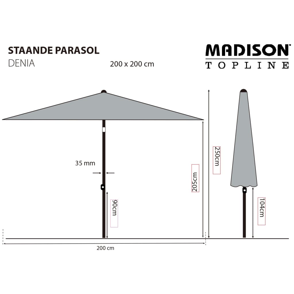 Madison Parasol Denia 200x200 cm Grey - Create a Cosy Shade Spot in Your Garden