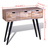 Console Table with 3 Drawers | Reclaimed Teak Wood - Rustic Charm for Your Home