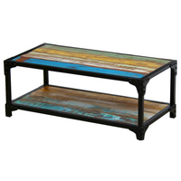 Coffee Table Solid Reclaimed Wood - Vintage Style, Multicolour, Handmade