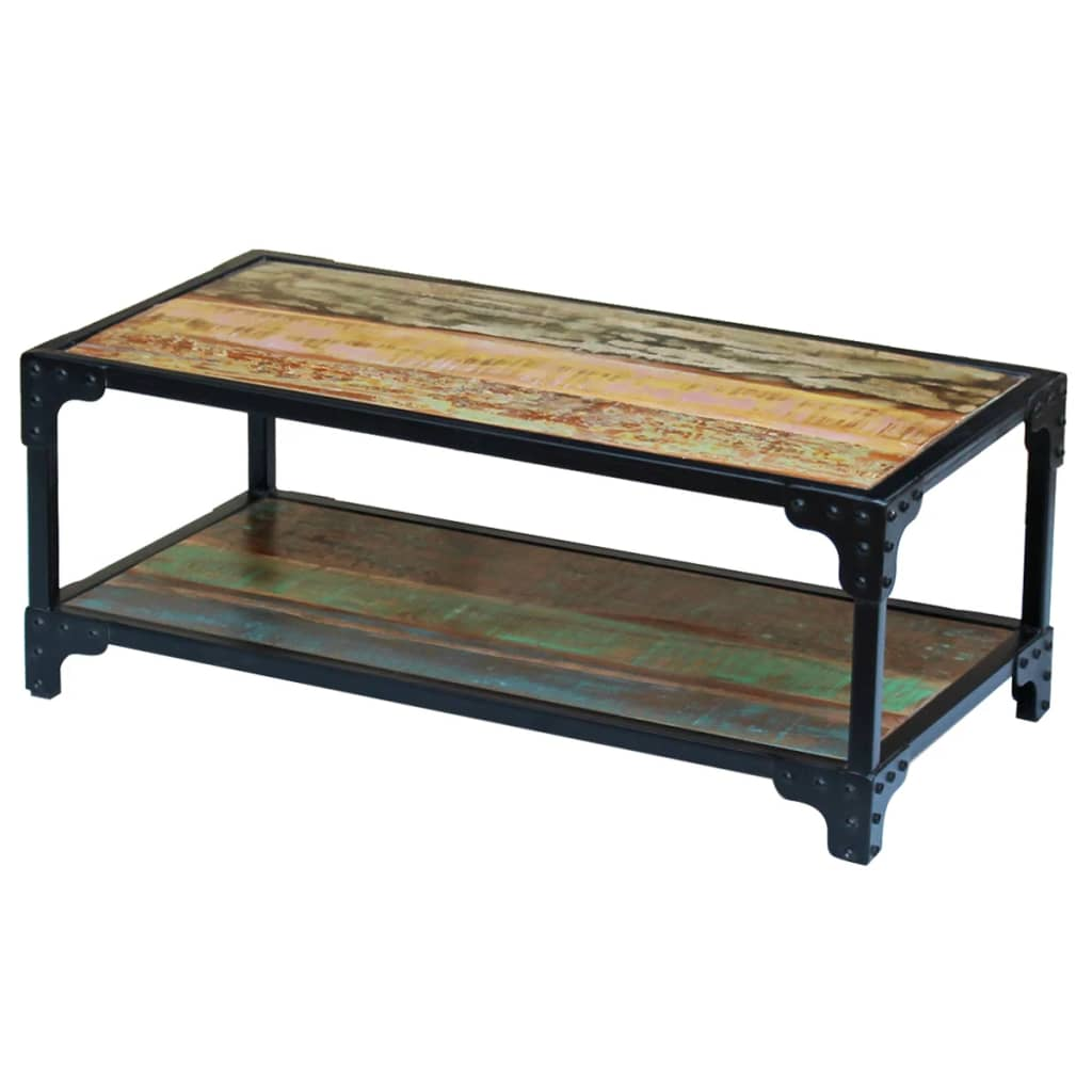 Coffee Table Solid Reclaimed Wood - Vintage Style, Multicolour, Handmade