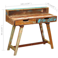 Desk Solid Reclaimed Wood - Vintage-Style, Handmade, Multicolour