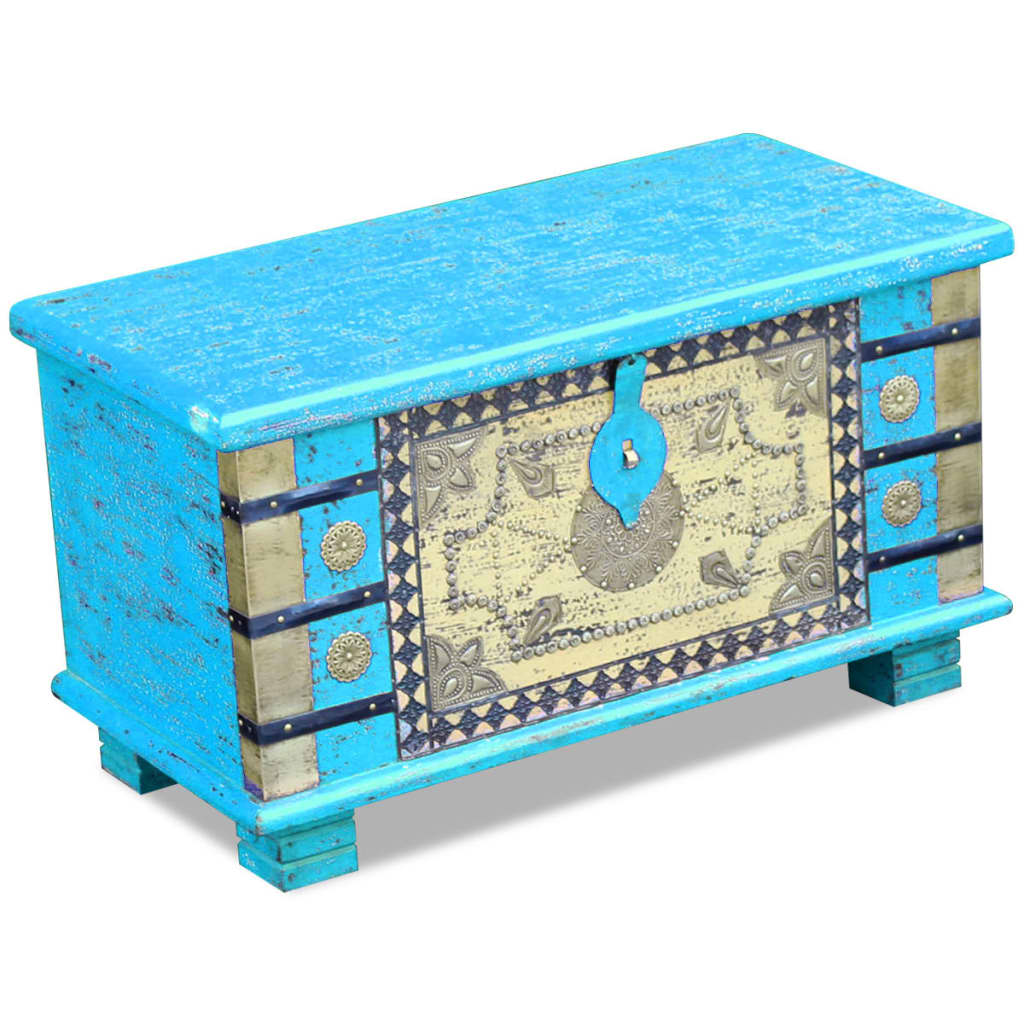 Storage Chest Blue Mango Wood 80x40x45 cm - Antique-style Wooden Storage Chest for Your Room