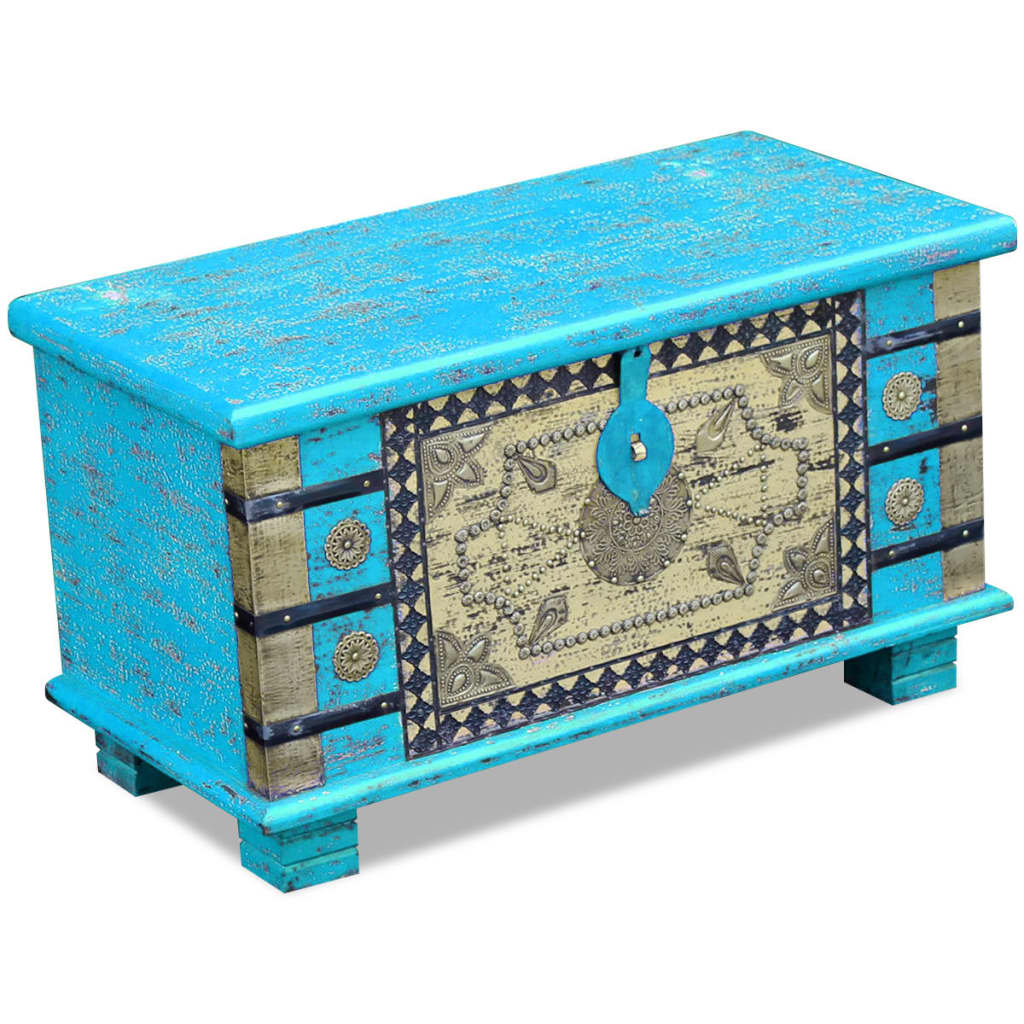 Storage Chest Blue Mango Wood 80x40x45 cm - Antique-style Wooden Storage Chest for Your Room