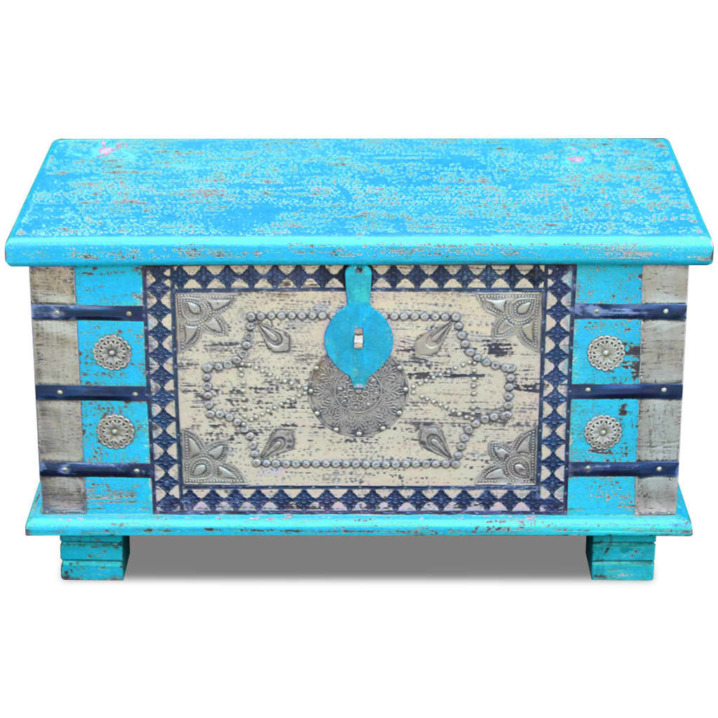 Storage Chest Blue Mango Wood 80x40x45 cm - Antique-style Wooden Storage Chest for Your Room