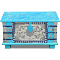 Storage Chest Blue Mango Wood 80x40x45 cm - Antique-style Wooden Storage Chest for Your Room