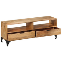 TV Stand Mango Wood 120x35x45 cm - Solid Wood Construction, Handmade, Two Drawers and Compartments