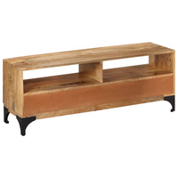 TV Stand Mango Wood 120x35x45 cm - Solid Wood Construction, Handmade, Two Drawers and Compartments