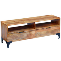 TV Stand Mango Wood 120x35x45 cm - Solid Wood Construction, Handmade, Two Drawers and Compartments