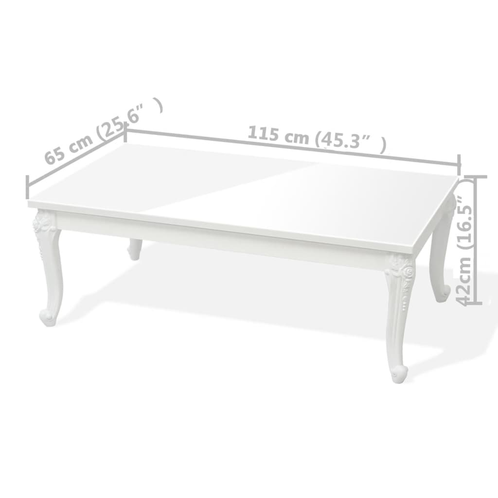 Coffee Table 115x65x42 cm High Gloss White - Classic Design