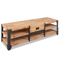 TV Stand Solid Acacia Wood - Industrial Style TV Stand | 140x40x45 cm