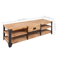 TV Stand Solid Acacia Wood - Industrial Style TV Stand | 140x40x45 cm