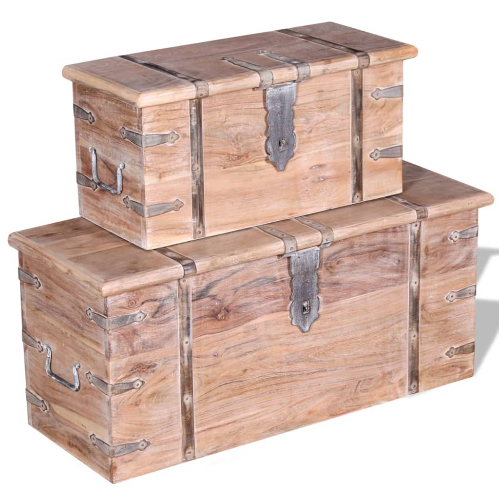 Two Piece Storage Chest Set Acacia Wood - Ample Storage Space, Handmade Solid Wood, Unique Design