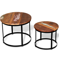 Two Piece Coffee Table Set Solid Reclaimed Wood Round 40cm/50cm