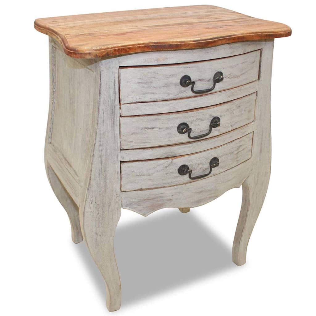 Bedside Cabinet Solid Reclaimed Wood - Vintage Style Nightstand with 3 Drawers