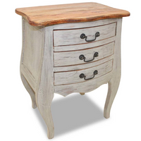 Bedside Cabinet Solid Reclaimed Wood - Vintage Style Nightstand with 3 Drawers