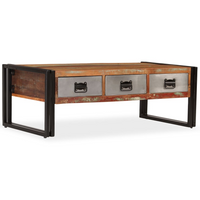 Coffee Table with 3 Drawers Solid Reclaimed Wood 100x50x35 cm