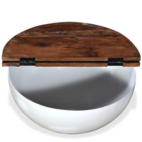 Coffee Table Set - 2 Pieces Solid Reclaimed Wood, White, Bowl Shape