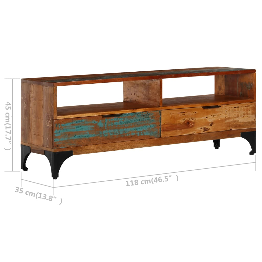 TV Cabinet - Solid Reclaimed Wood - Vintage Style - 118x35x45 cm