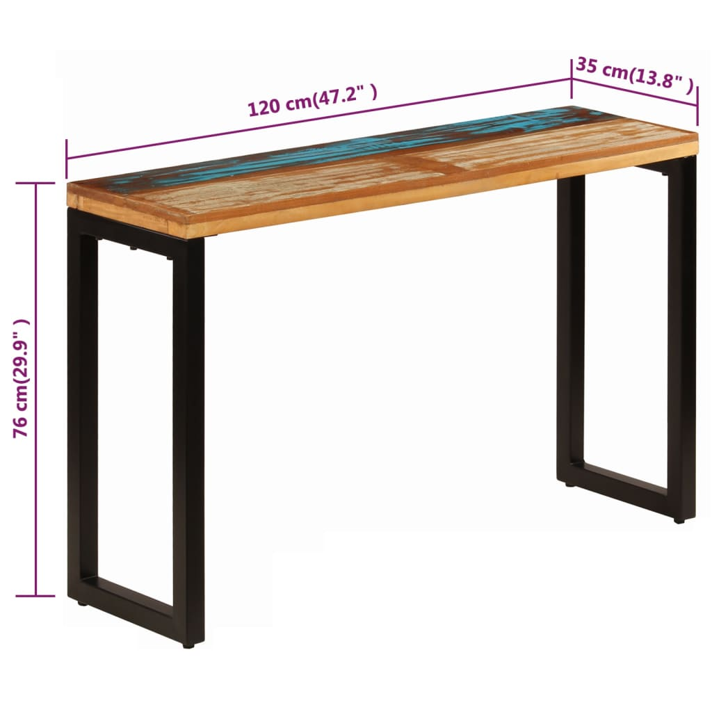 Console Table 120x35x76 cm - Solid Reclaimed Wood and Steel