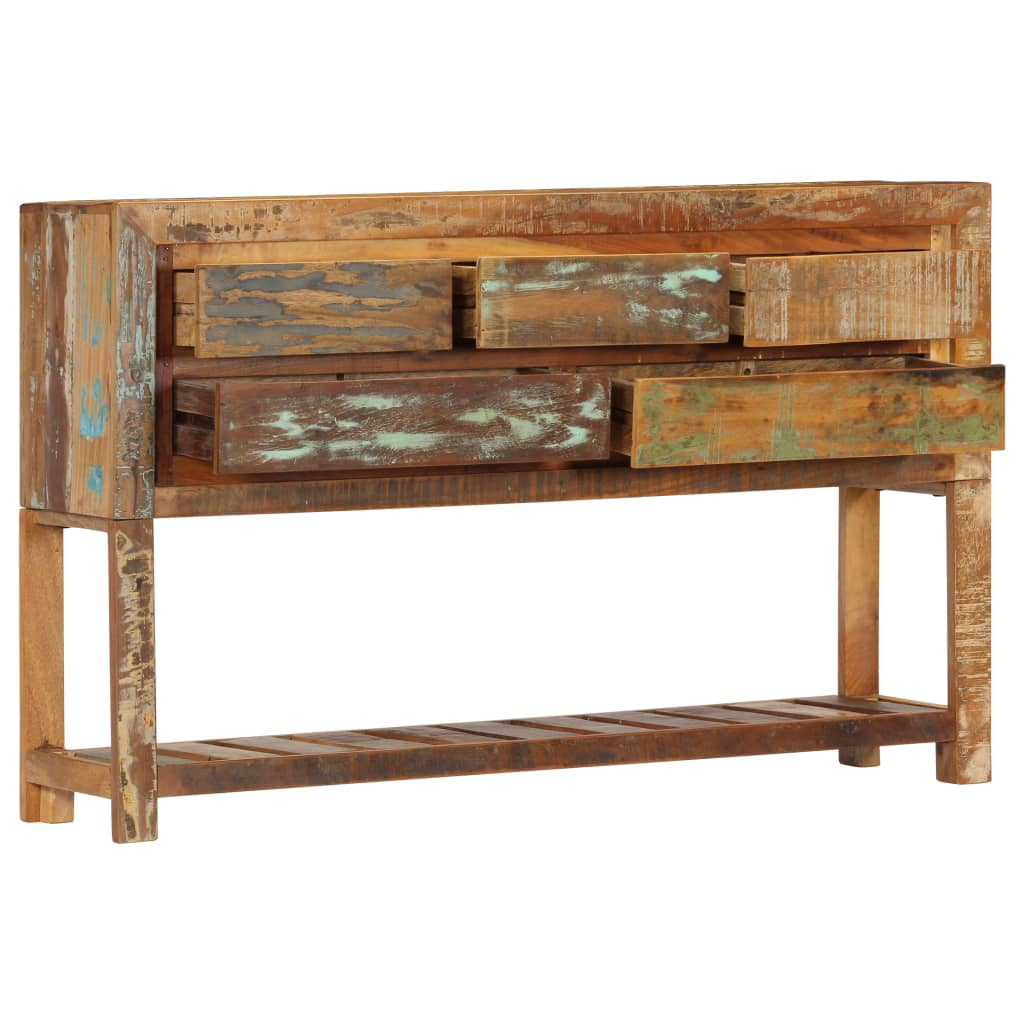 Sideboard 120x30x75 cm - Solid Reclaimed Wood, 5 Drawers, 1 Shelf