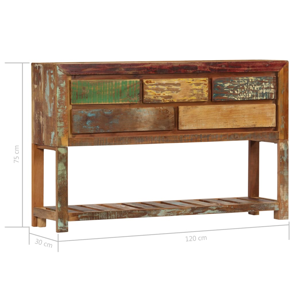 Sideboard 120x30x75 cm - Solid Reclaimed Wood, 5 Drawers, 1 Shelf