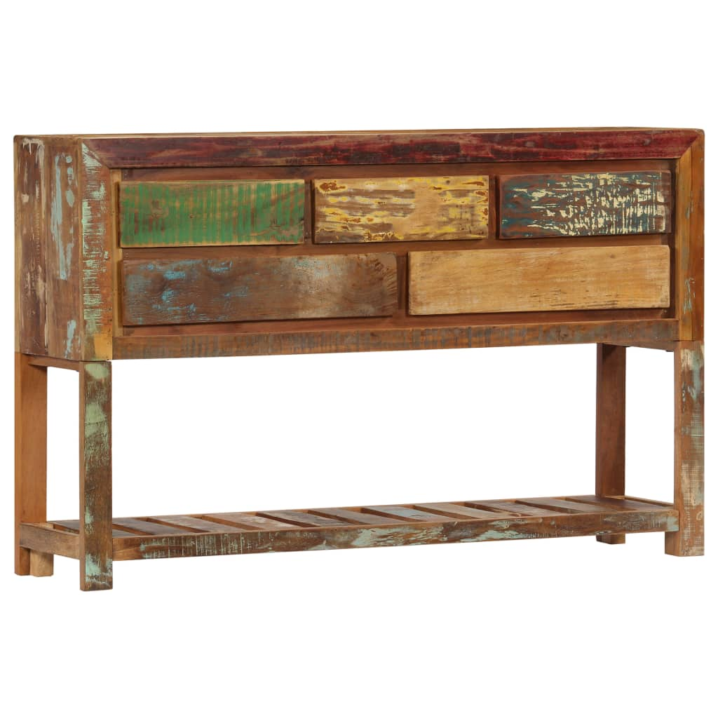 Sideboard 120x30x75 cm - Solid Reclaimed Wood, 5 Drawers, 1 Shelf