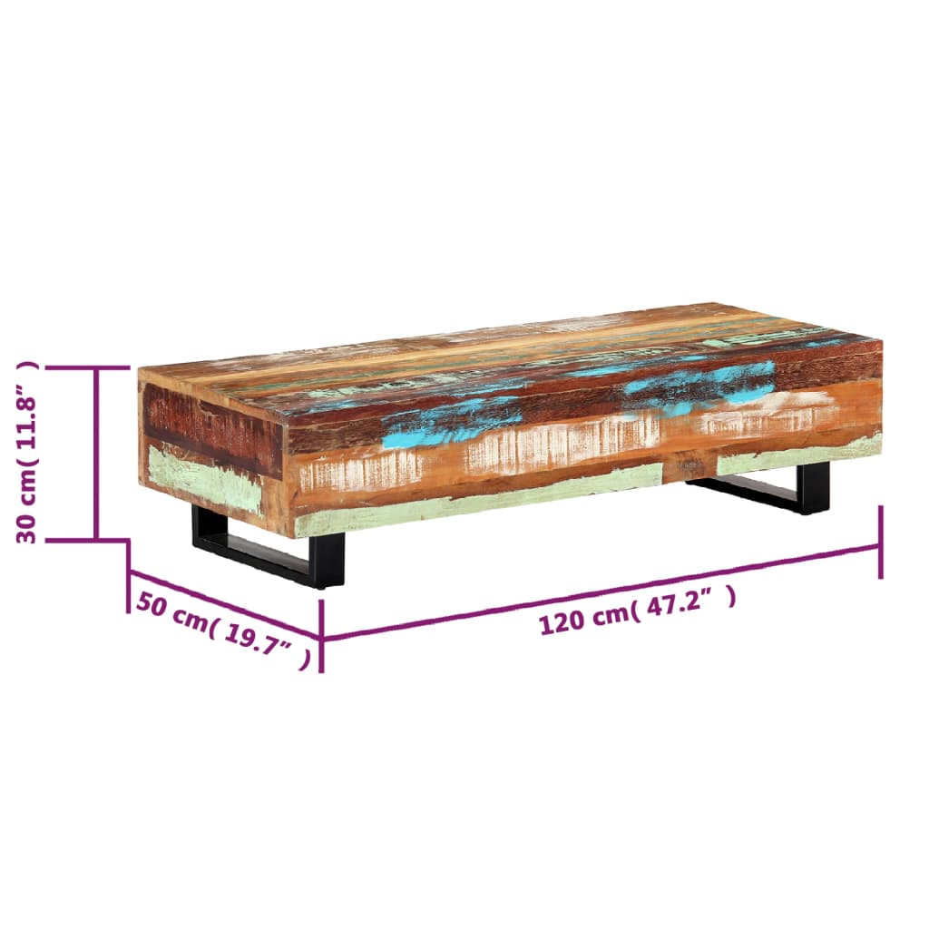 Coffee Table 120x50x30 cm - Solid Reclaimed Wood and Steel