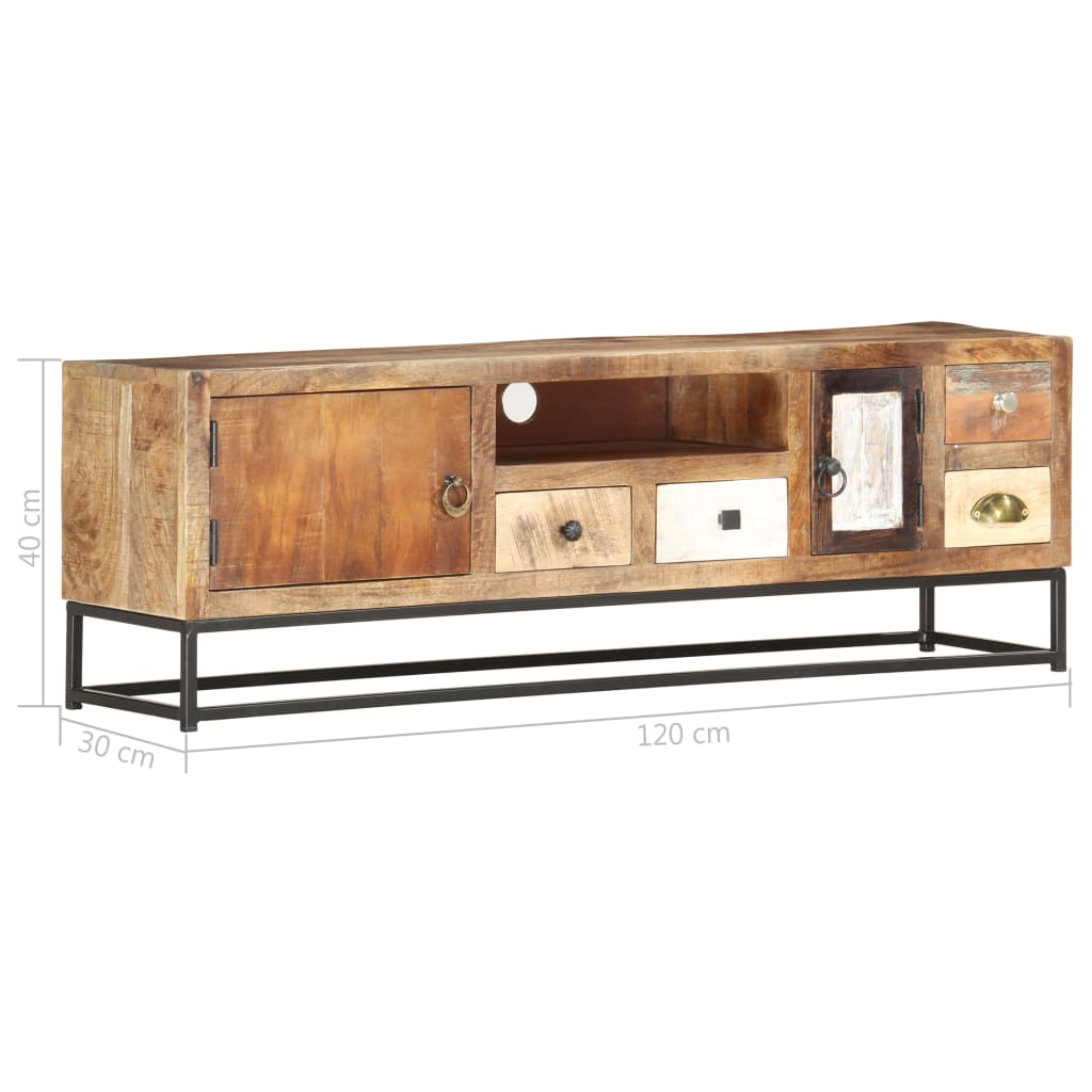 TV Cabinet 120x30x40 cm - Solid Reclaimed Wood, Industrial Style