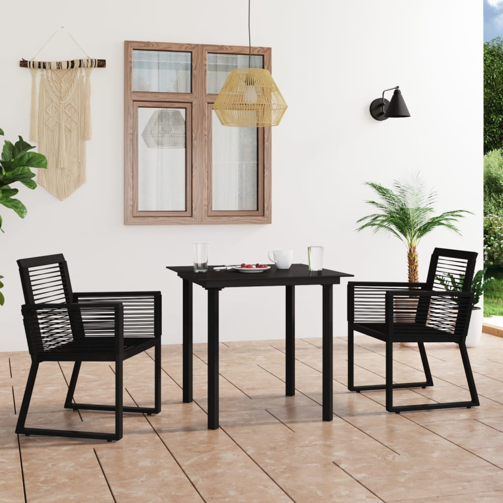 vidaXL 3 Piece Outdoor Dining Set PVC Rattan Black - Weather-Resistant Garden Furniture