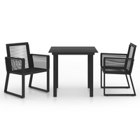 vidaXL 3 Piece Outdoor Dining Set PVC Rattan Black - Weather-Resistant Garden Furniture