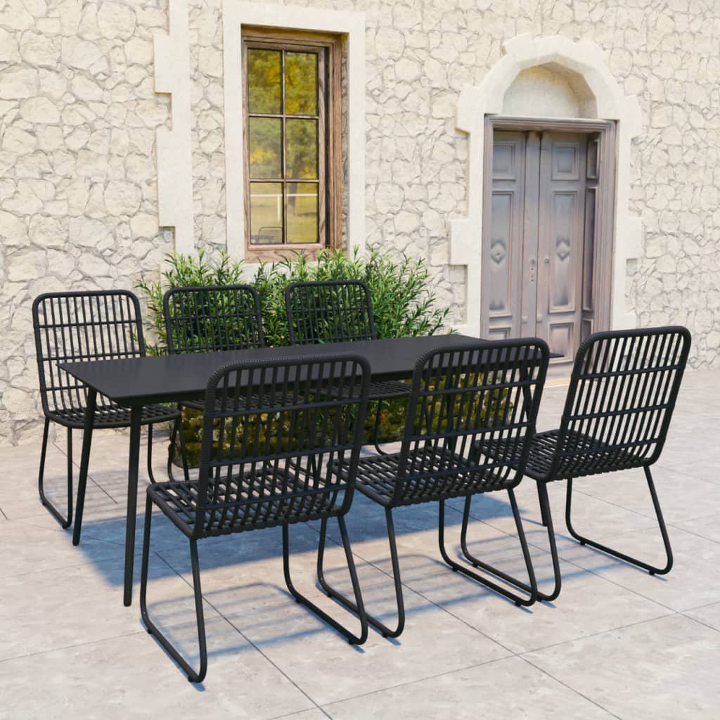 7 Piece Outdoor Dining Set Poly Rattan and Glass - Stylish and Durable