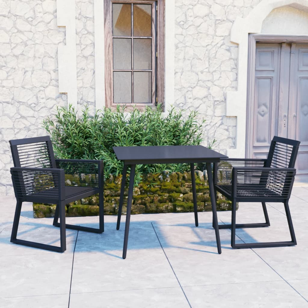 3 Piece Outdoor Dining Set PVC Rattan Black - Stylish and Durable