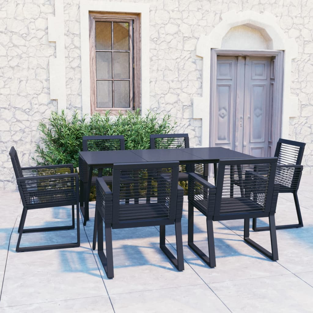 7 Piece Outdoor Dining Set PVC Rattan Black