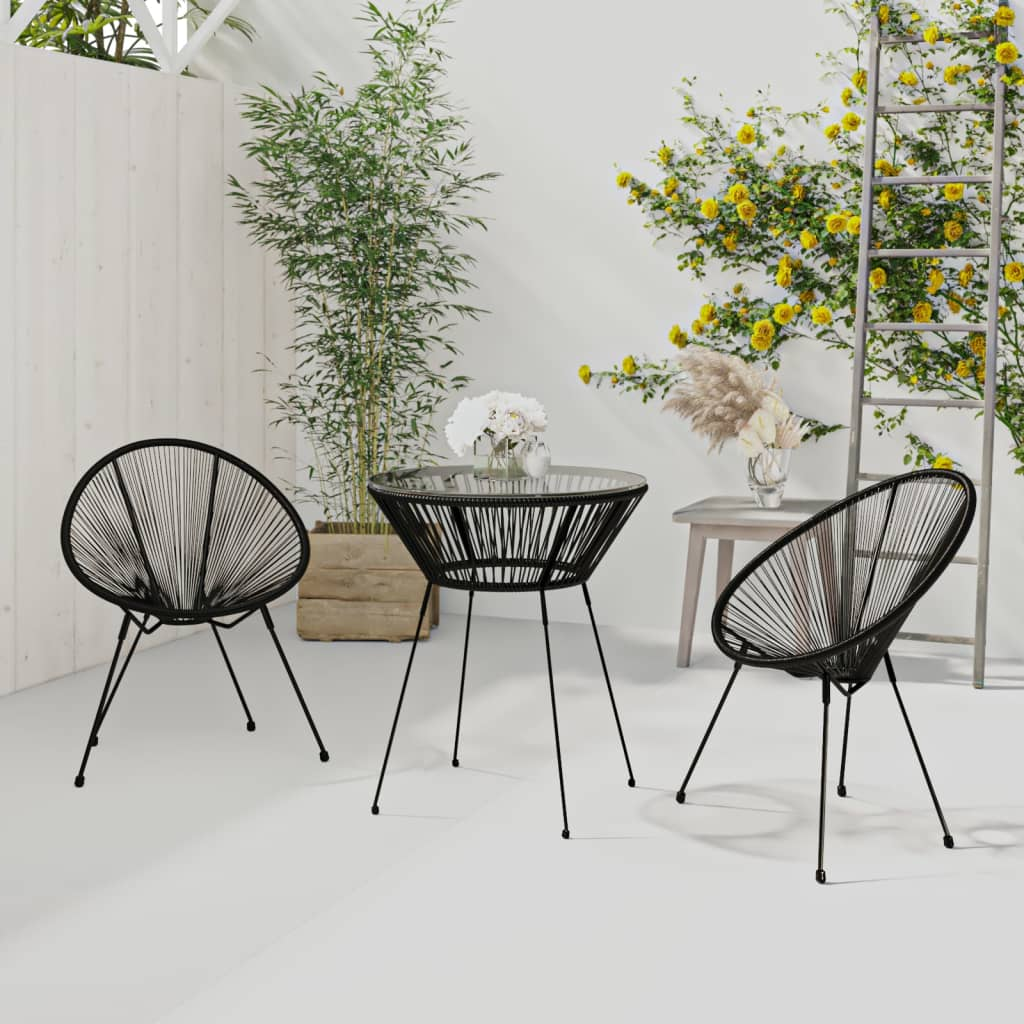 3 Piece Outdoor Dining Set PVC Rattan Black - Water-Resistant, Easy to Clean