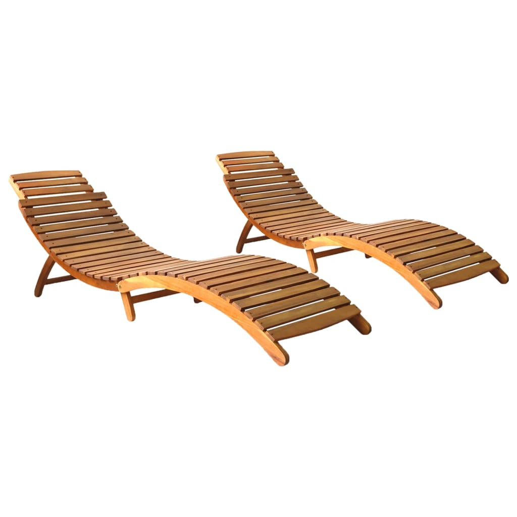 Sun Loungers 2 pcs Solid Acacia Wood - Comfortable Outdoor Furniture