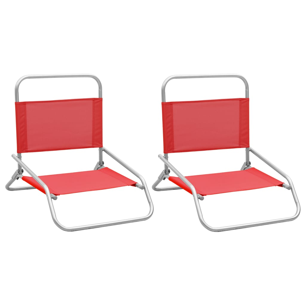 Folding Beach Chairs - Set of 2 - Red Fabric