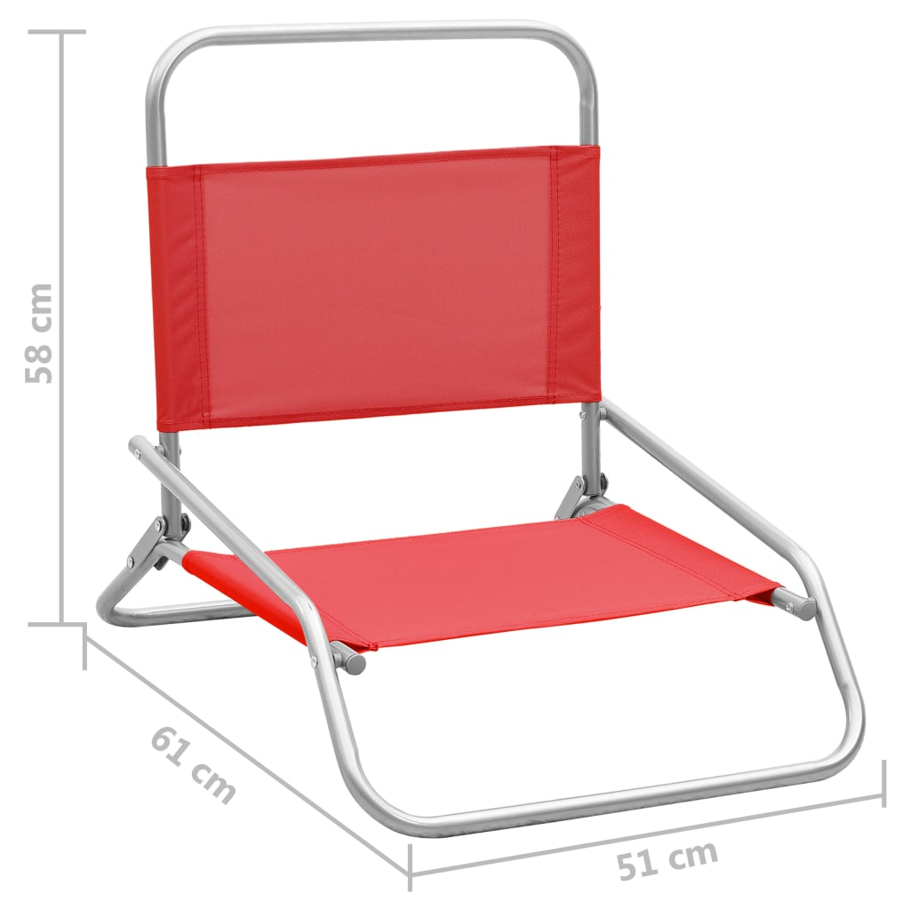 Folding Beach Chairs - Set of 2 - Red Fabric