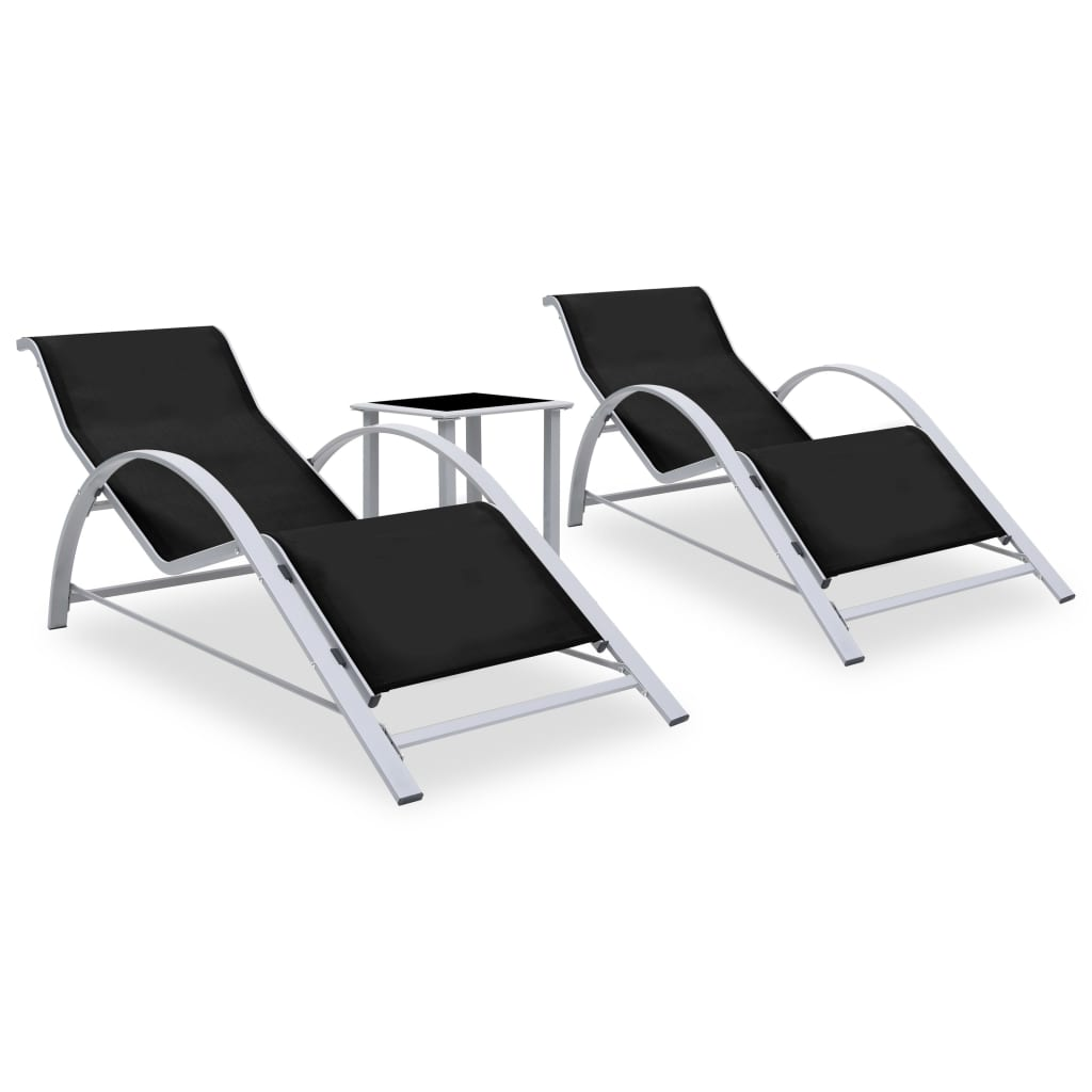 Sun Loungers 2 pcs with Table Aluminium Black - Outdoor Lounge Set