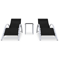 Sun Loungers 2 pcs with Table Aluminium Black - Outdoor Lounge Set