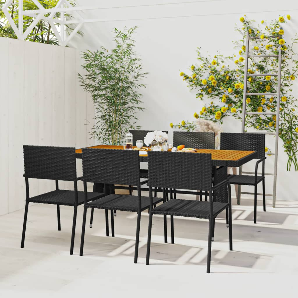 vidaXL 7 Piece Outdoor Dining Set Poly Rattan Black