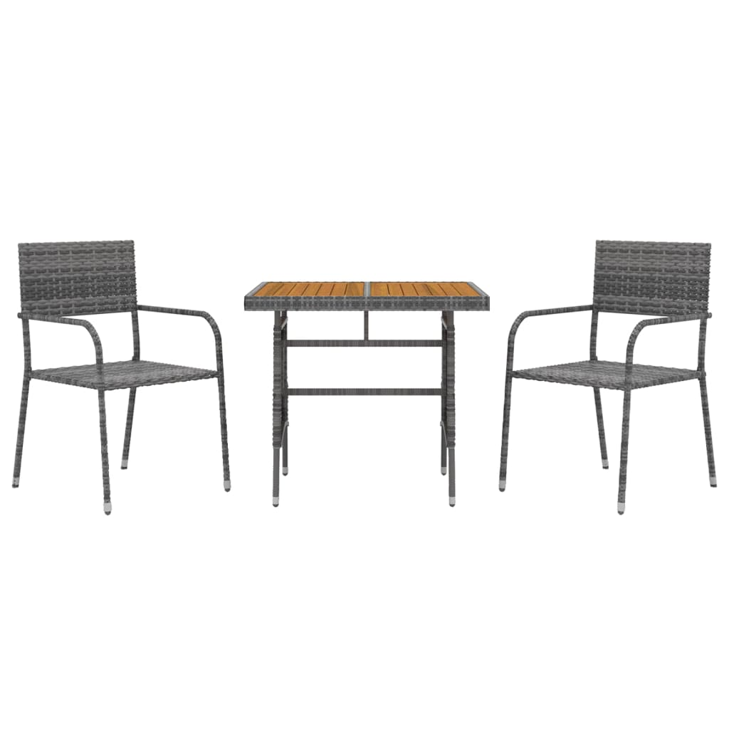 vidaXL 3 Piece Outdoor Dining Set Poly Rattan Grey