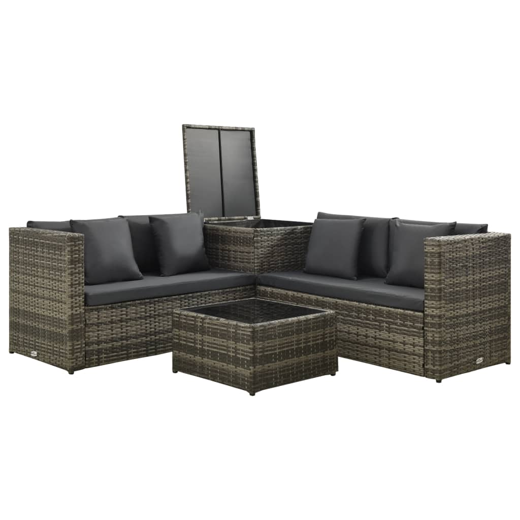 4 Piece Garden Lounge Set with Cushions Poly Rattan Grey - Stylish and Weather-Resistant