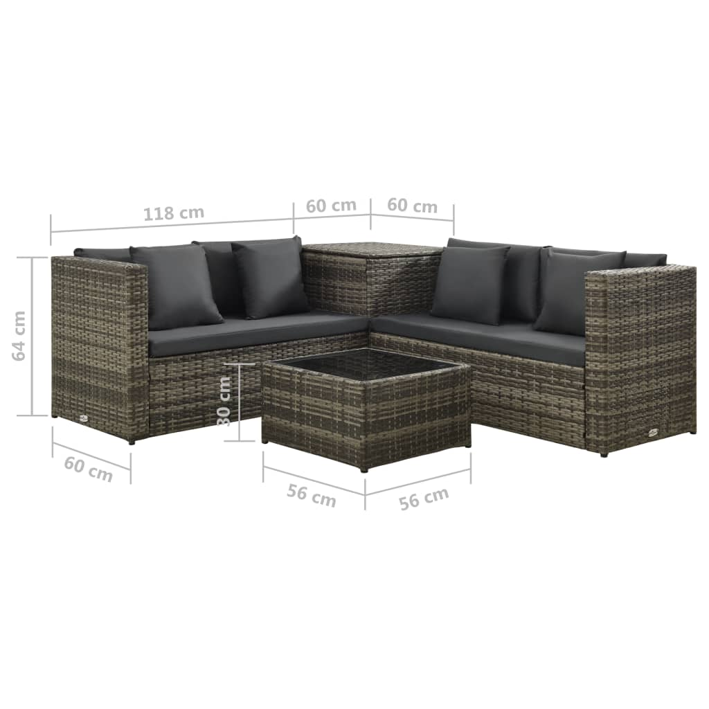 4 Piece Garden Lounge Set with Cushions Poly Rattan Grey - Stylish and Weather-Resistant