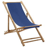 vidaXL Deck Chair Bamboo and Canvas Navy Blue - Outdoor Furniture