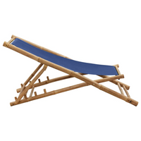 vidaXL Deck Chair Bamboo and Canvas Navy Blue - Outdoor Furniture