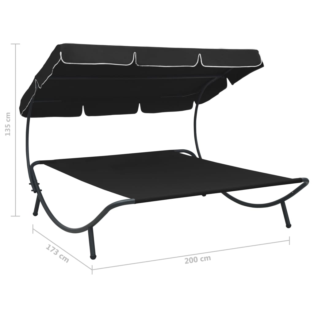 Outdoor Lounge Bed with Canopy Black - Relax in Style