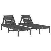 Sun Loungers 2 pcs with Table Grey Solid Wood Pine