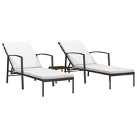 Sun Loungers 2 pcs with Table Poly Rattan Brown - Comfortable Outdoor Furniture