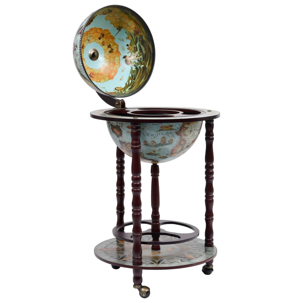 Globe Bar Wine Stand Eucalyptus Wood Blue - Elegant Wine Storage and Display