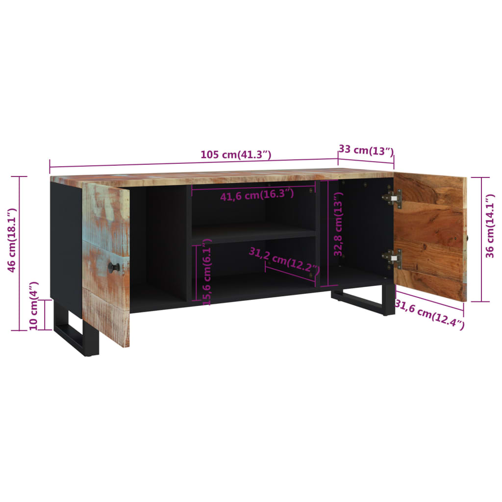 TV Cabinet 105x33x46cm Solid Wood Reclaimed - Industrial Style Furniture